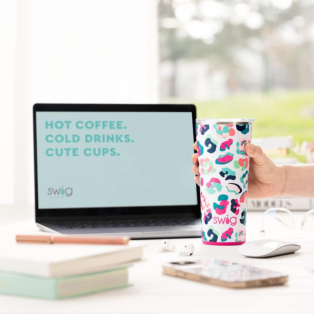 Swig Life Vaso de café de 22 onzas con aislamiento, con tapa, apto para vasos, apto para lavavajillas, acero inoxidable, tazas grandes de viaje