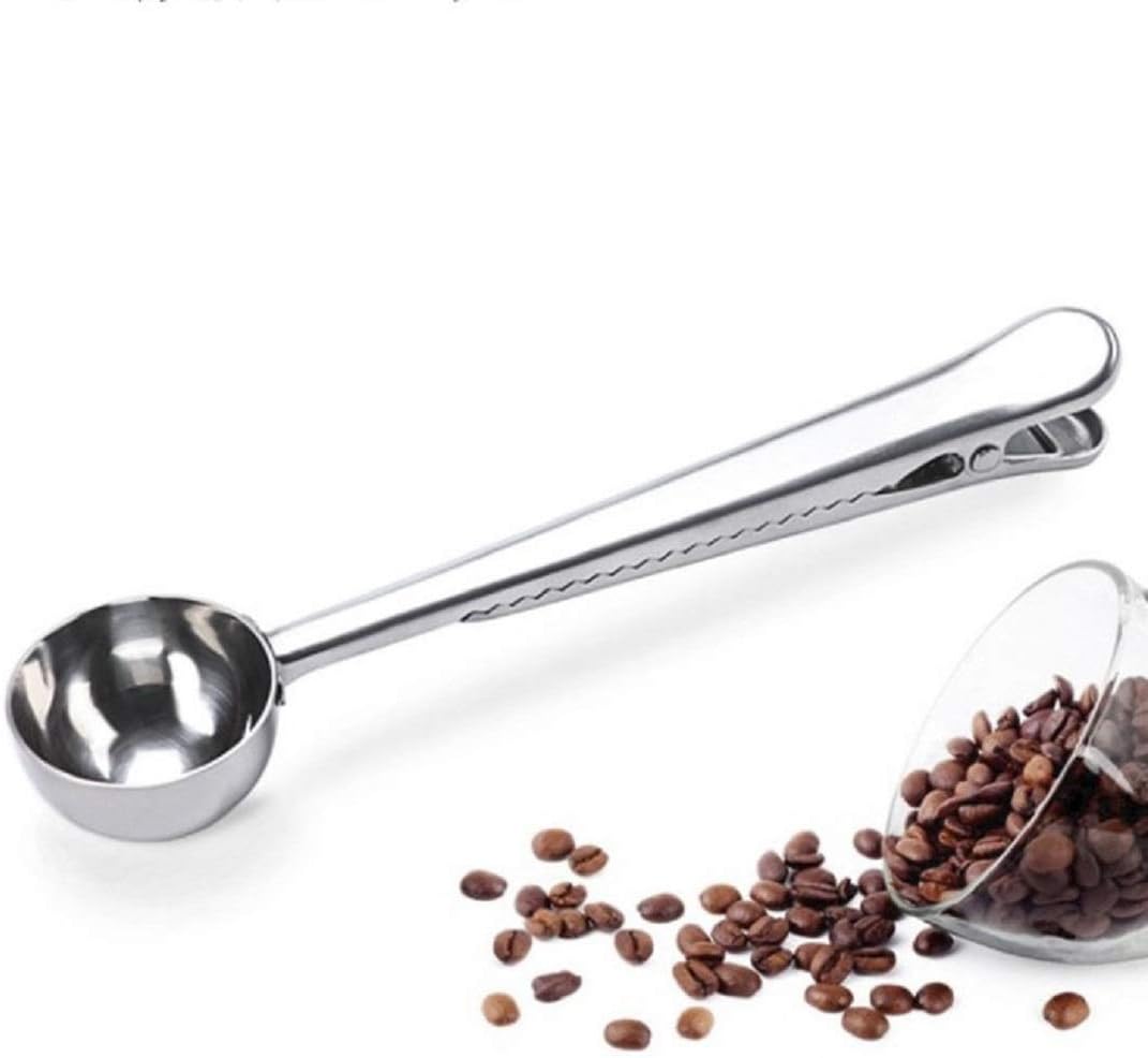Paquete de 2 cucharas de café, cucharas medidoras de acero inoxidable, con clip para bolsa de café, adecuadas para café molido, granos de espresso,