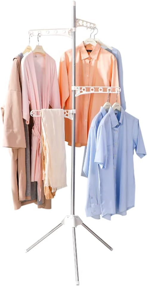 BAOYOUNI Estante plegable para secado de ropa, trípode plegable, colgador de abrigos, estante de almacenamiento de ropa, organizador portátil de
