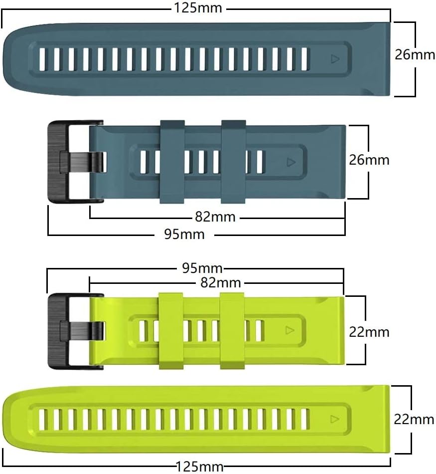 Correa de silicona compatible con Garmin Fenix 7X7X Pro6X6X Pro5X5X Plus33 HR, 1.024 in, ajuste rápido, pulsera de silicona suave, correa de