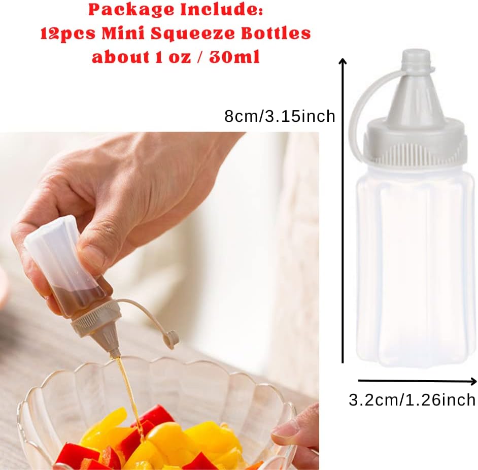 beyonday 12 mini botellas exprimibles de condimentos, 1.0 fl oz1 oz de salsa Bento transparente, ketchup mostaza, aderezo para ensalada, recipiente