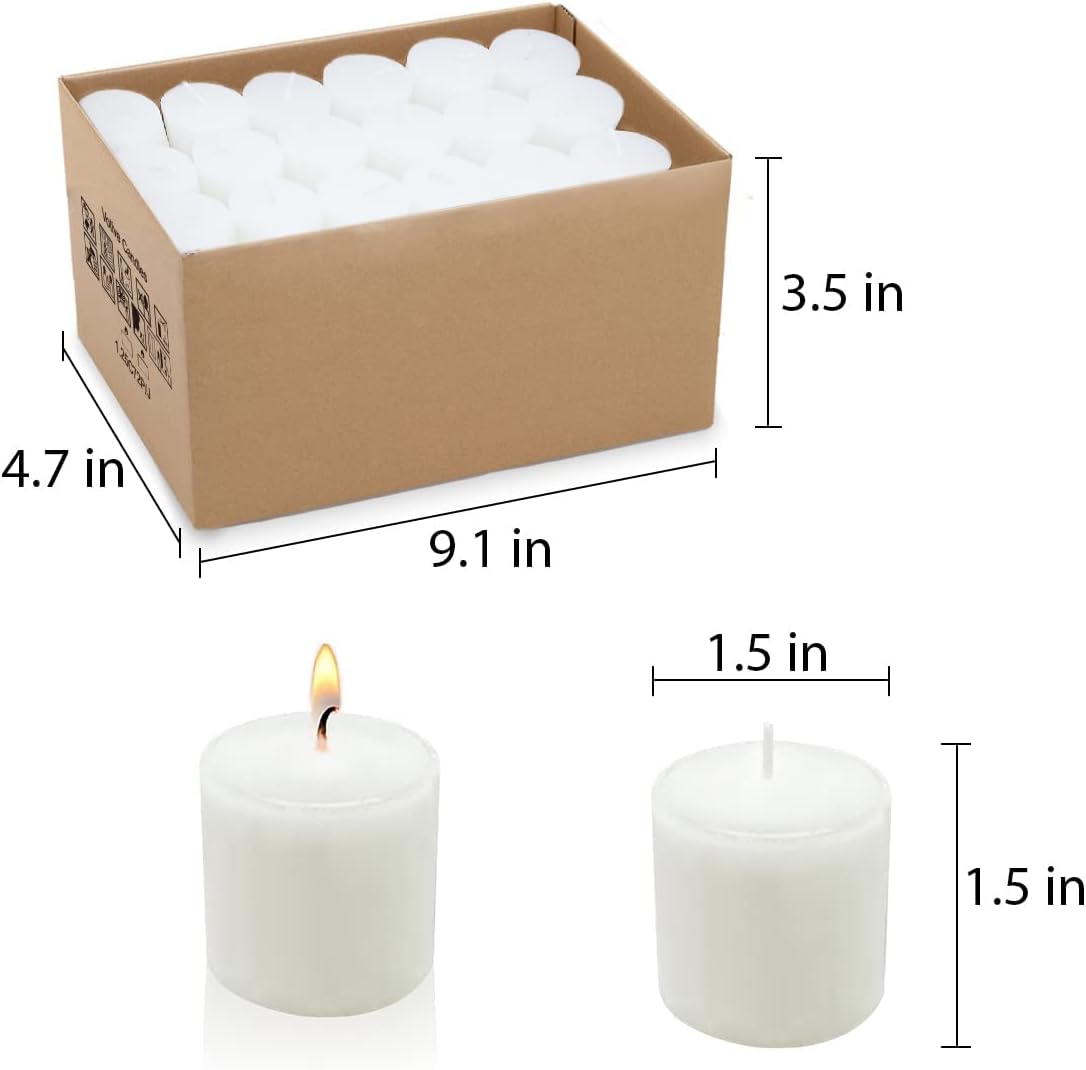 Velas votivas blancas sin perfume a granel, 36 paquetes de velas pequeñas de cera de 1.5 pulgadas para bodas, fiestas, vacaciones y hogar, 10 horas
