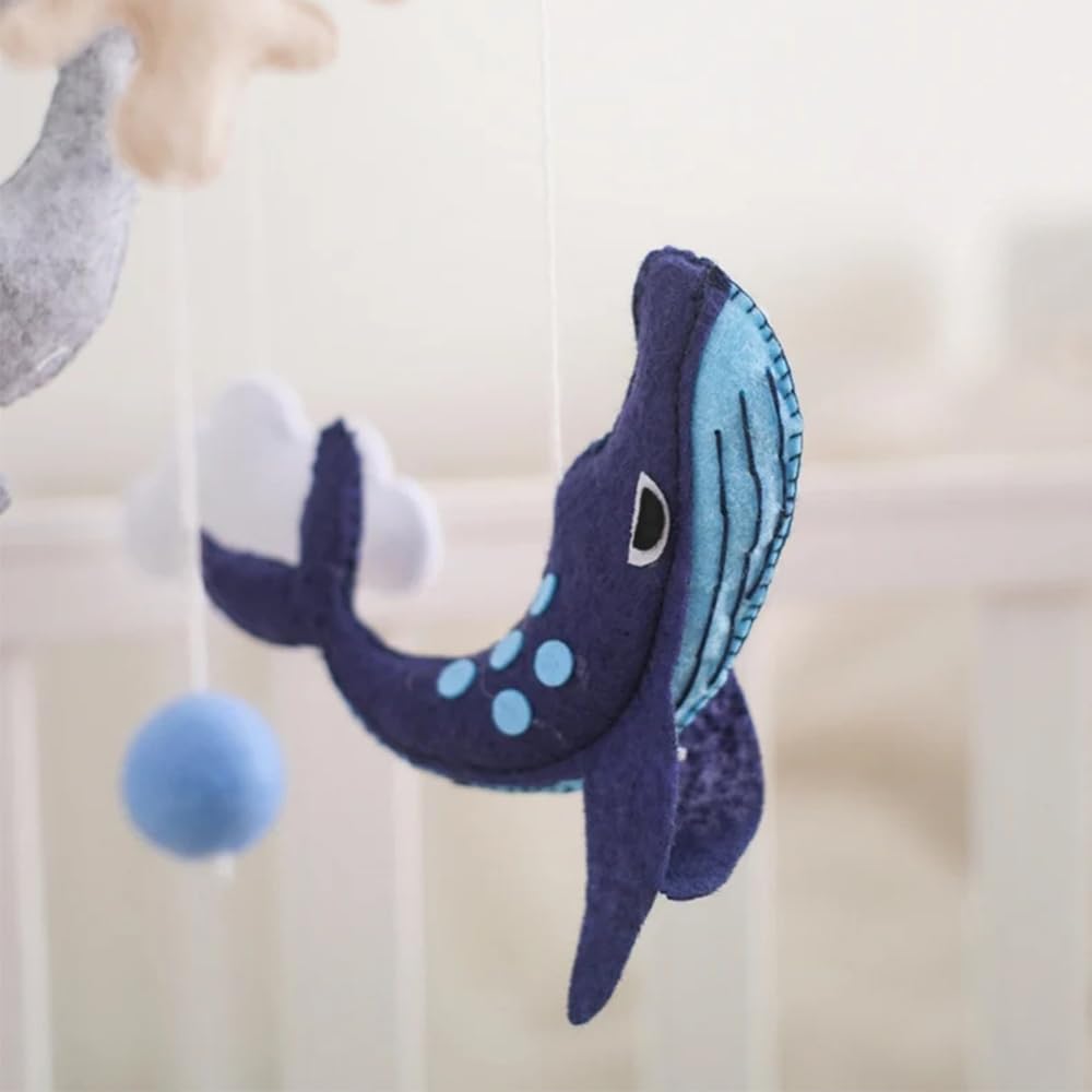 Cama de bebé móvil Baby Wind Chime Craturas marinas, nubes 3D peces móvil campanilla de viento móvil, cama de bebé colgante juego móvil para