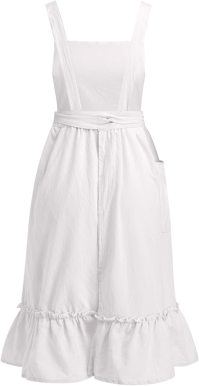 ODIZLI Delantal con volantes para mujer, de algodón, con espalda cruzada, estilo vintage, con volantes, delantales de cocina de jardín