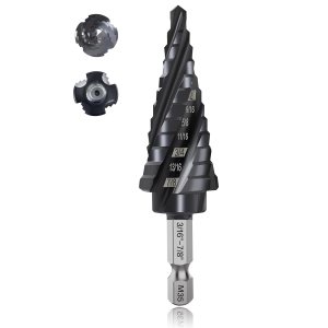 Broca escalonada para madera de metal de 316 a 78 pulgadas, 4 flautas en espiral, Unibit de cobalto M35 HSS, vástago hexagonal de 14 pulgadas, broca Broca escalonada para madera de metal de 316 a 78 pulgadas, 4 flautas en espiral, Unibit de cobalto M35 HSS, vástago hexagonal de 14 pulgadas, broca