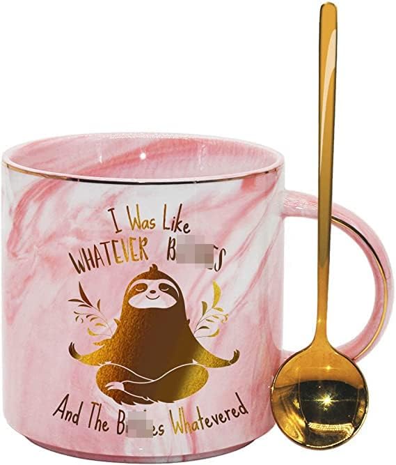 SUUURA-OO Divertida taza de café con diseño de perezoso de yoga de 12 onzas, con texto en inglés “I was like whatever B and the B Whatevered”, taza