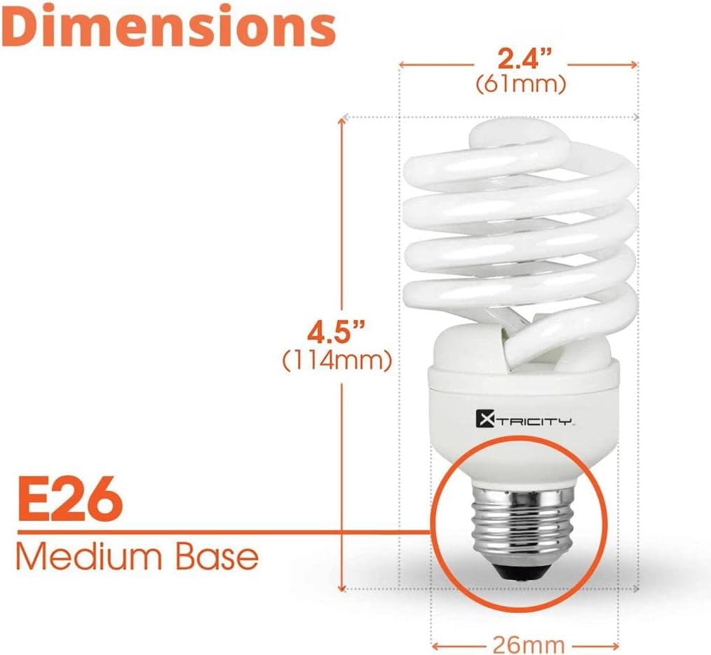 Xtricity Bombilla fluorescente compacta T2 espiral CFL, luz diurna de 5000 K, 23 W (equivalente a 100 vatios), 1520 lúmenes, base media E26, 120 V,