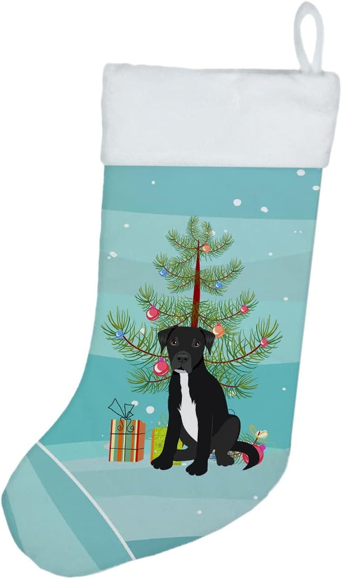 Caroline’s Treasures Pit Bull Black #1 – Calcetines navideños para colgar en la chimenea, decoración de fiesta de Navidad, decoración familiar de