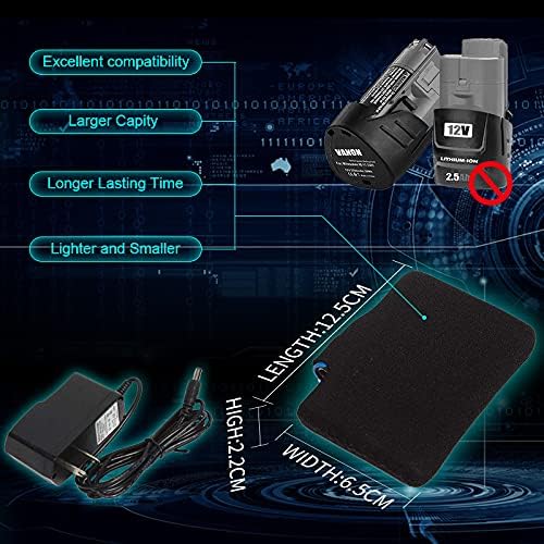 Batería de repuesto de polímero de litio de 12 V, chaleco calefactable de 12 V, compatible con chaquetas de calefacción Milwaukee PROSmart Dewalt