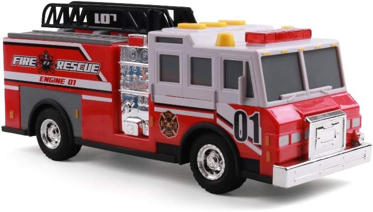 Mighty Fleet Rescue Force – Escalera de camión de bomberos de 12 pulgadas con luces y sonidos realistas, juego de ruedas gratis y escalera de