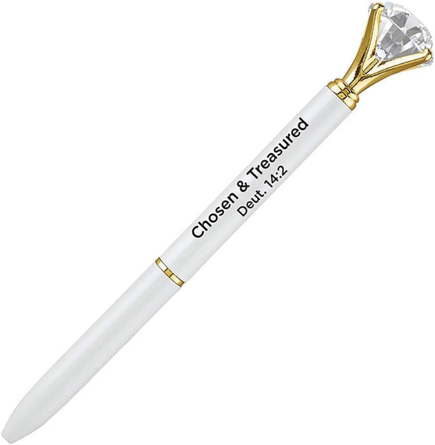 Chosen and Treasured Deuteronomy 142 – Bolígrafo con gemas en tono blanco y dorado, paquete de 3