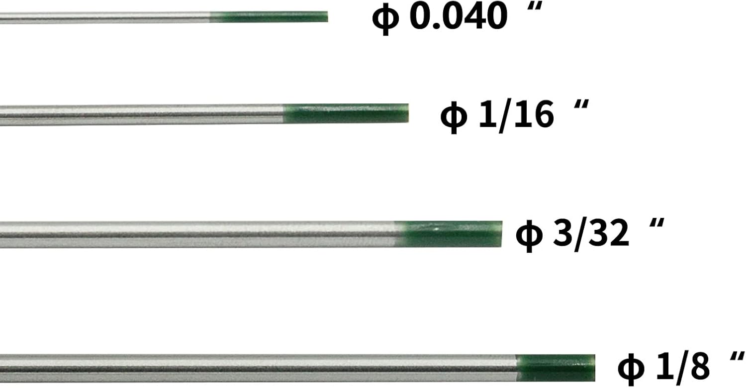 Electrodos de tungsteno para soldadura TIG, tungsteno puro, 116 x 7 pulgadas (verde, WP), paquete de 10 unidades