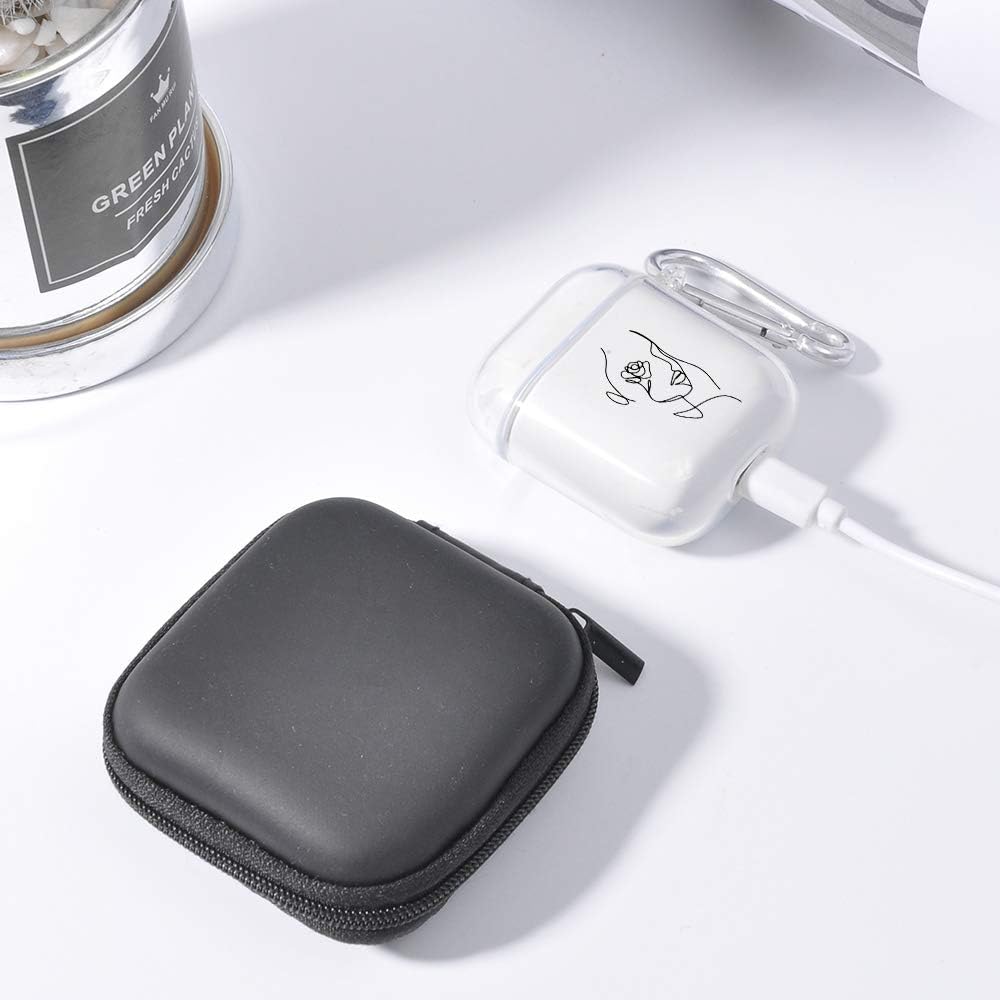 Funda transparente para AirPod 1 y 2 con mosquetón de llavero + bolsa de almacenamiento, funda de lujo para Airpod de pintura artística de lujo,