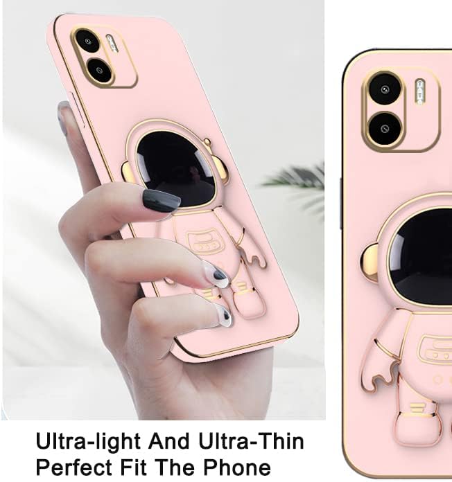 Compatible con Redmi A2 Funda con chapado creativo astronauta titular de dibujos animados rosa, teléfono Xiaomi Redmi A1 Funda de silicona a prueba