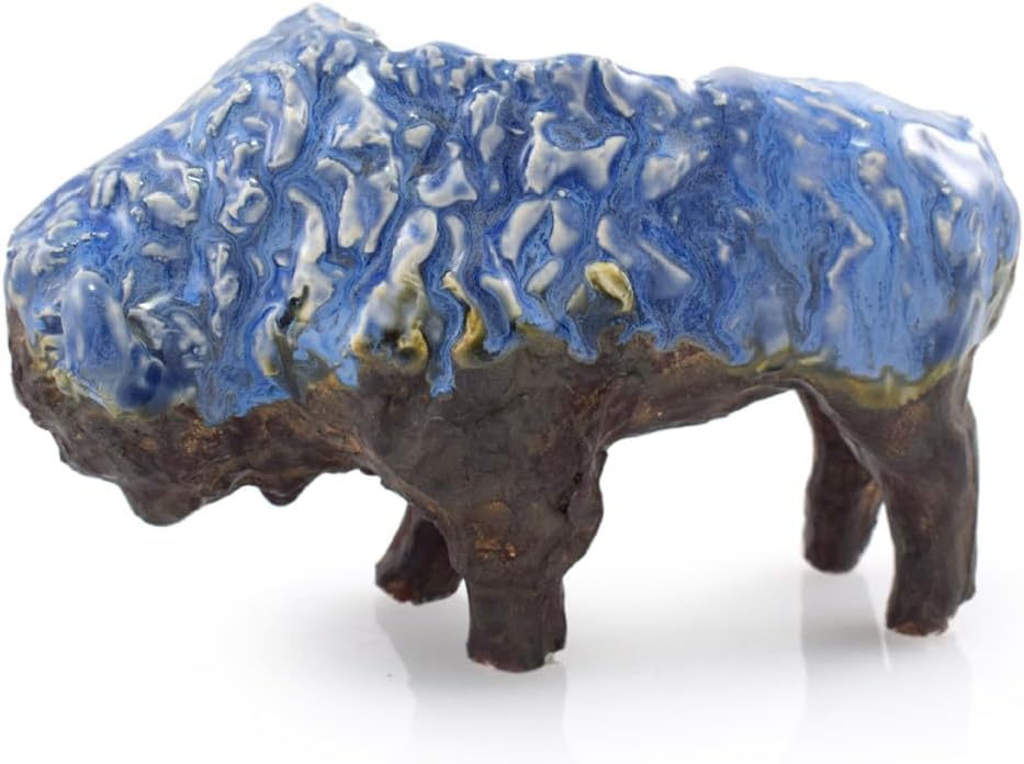 Maceta pequeña para suculentas de bisonte de cerámica, 4.75 pulgadas de alto, maceta rústica de cerámica (azul)