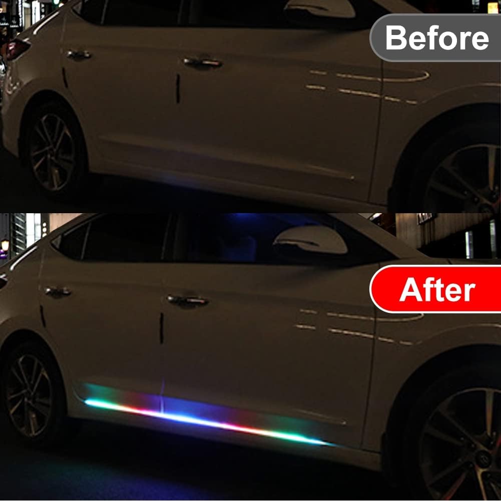 JSCARLIFE Luces RGB para estribo, tira de luz LED para automóvil, faldas de puerta lateral exterior, iluminación ambiental, luces de neón remotas