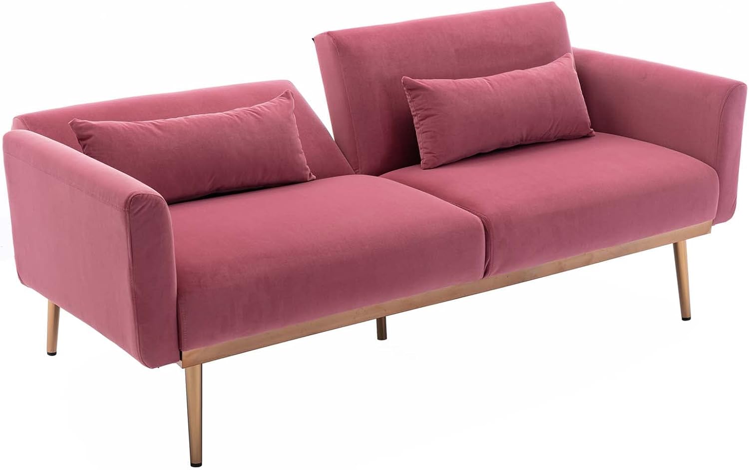 TMEOSK Sofá cama tipo futón convertible de terciopelo de 68 pulgadas con 2 almohadas, moderno sofá biplaza plegable, sofá reclinable para sala de