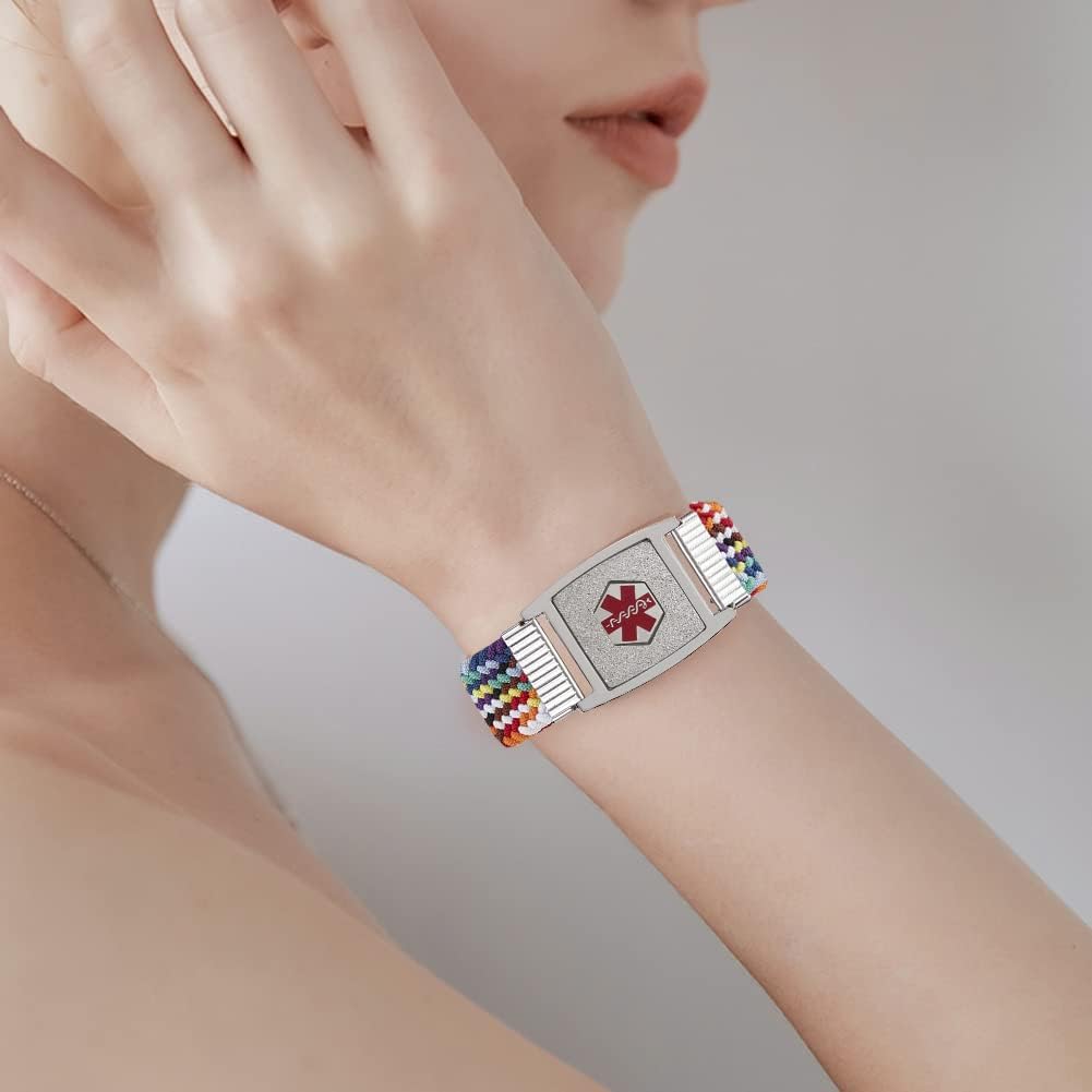 Pulsera de alerta médica personalizada de nailon trenzado elástico médico, pulseras de identificación de emergencia, grabado gratis, pulsera de