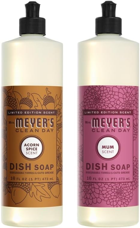 Mrs. Meyer’s ofrece paquetes surtidos de detergente Clean Day. Mrs Meyer’s – Detergente líquido para platos, aroma a especias de bellota, paquete de