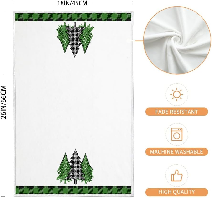 ARKENY AD141 – Juego de 2 paños de cocina de Navidad, diseño de búfalo verde, diseño de árbol de Navidad, 18 x 26 pulgadas, decoración de Noel para