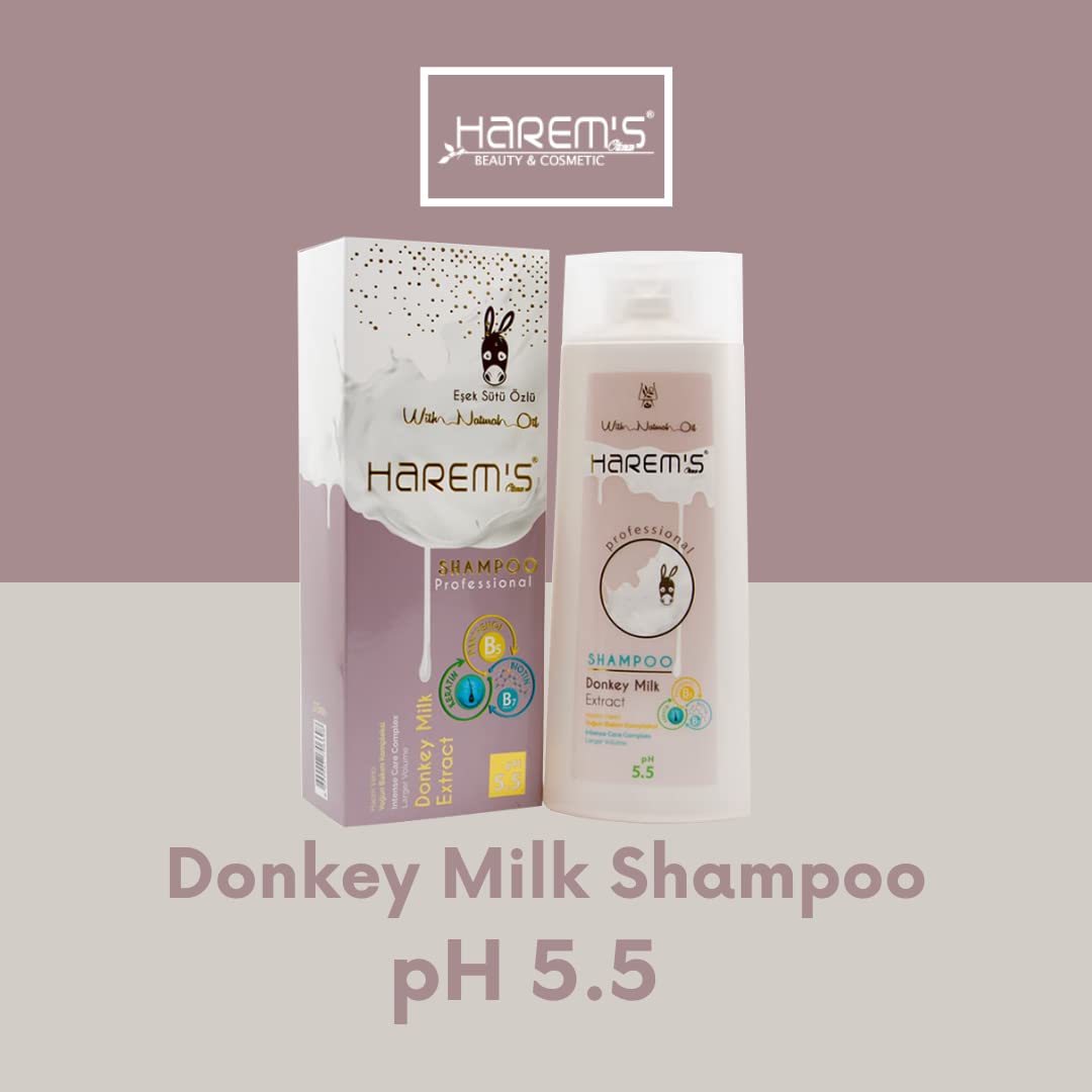 Harem’s Champú con extracto de leche de burro con pantenol, biotina, champú de leche de burro, pH 5.5, valor óptimo de pH,