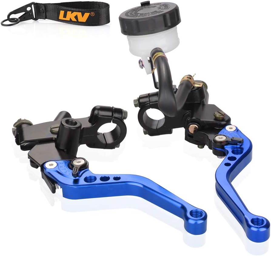 LKV Palanca de bomba de embrague de freno de motocicleta con depósito de cilindro maestro hidráulico 78″ 0.866 in pistón universal CNC compatible