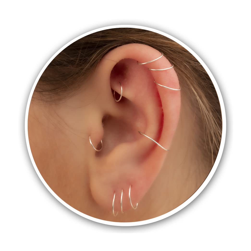 Small Cartilage Hoop Sterling Silver Huggie Hoop Earrings for Women Cartilage Nose Helix Tragus (Silver, 6mm 24 gauge  1 pair)