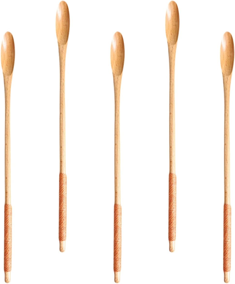 10 cucharas de miel largas naturales para cocinar cucharas para servir revolver, prensa de cocina antiadherente, utensilios de soda, té, café,