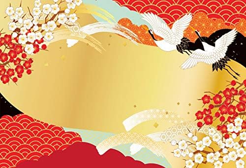 OERJU Telón de fondo de dibujos animados de estilo japonés de 10 x 8 pies, pintura antigua, grúa de mosca, fondo de fotografía dorado y rojo,