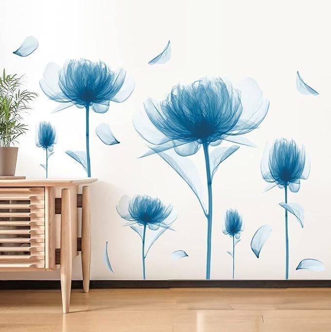 6 calcomanías de pared de lirios rosados, calcomanías de pared de flores florecientes, calcomanías de pared de flores florecientes, plantas