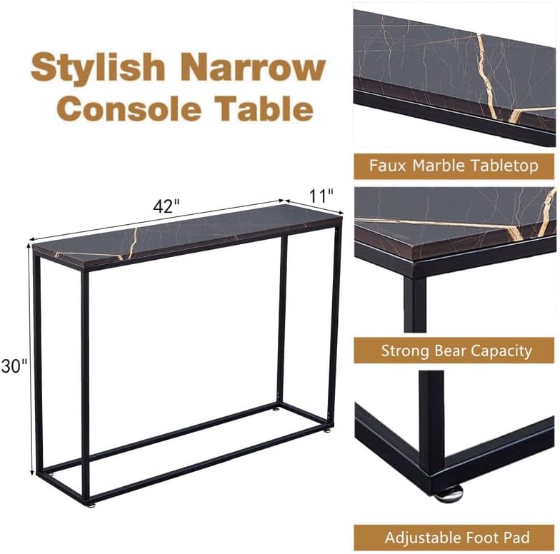 Qiyom Mesa consola moderna de 42 pulgadas para entrada, mesa de sofá de mármol sintético con marco de metal, mesa de entrada estrecha para detrás