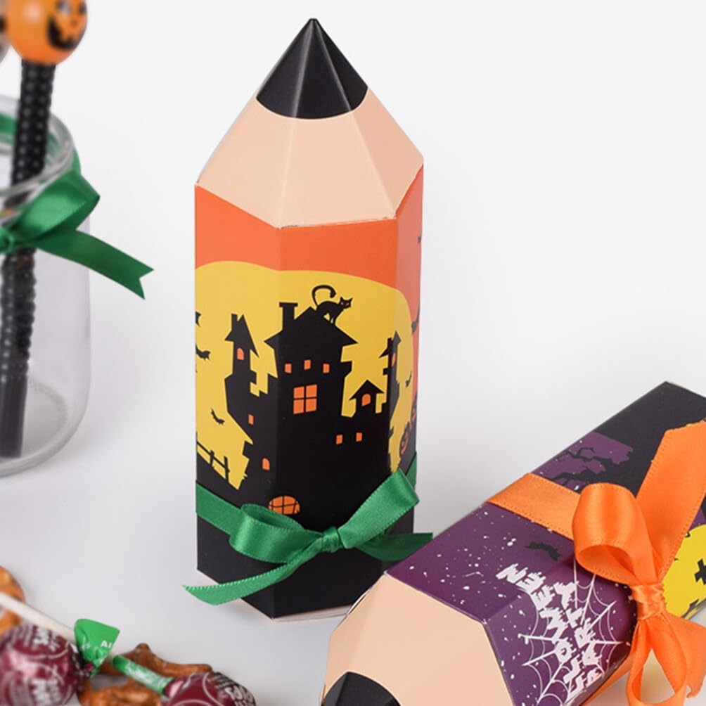 Suministros de fiesta, 50 unidades de Halloween con forma de lápiz, caja de regalo de dulces, cajas de golosinas para dulces, contenedor para