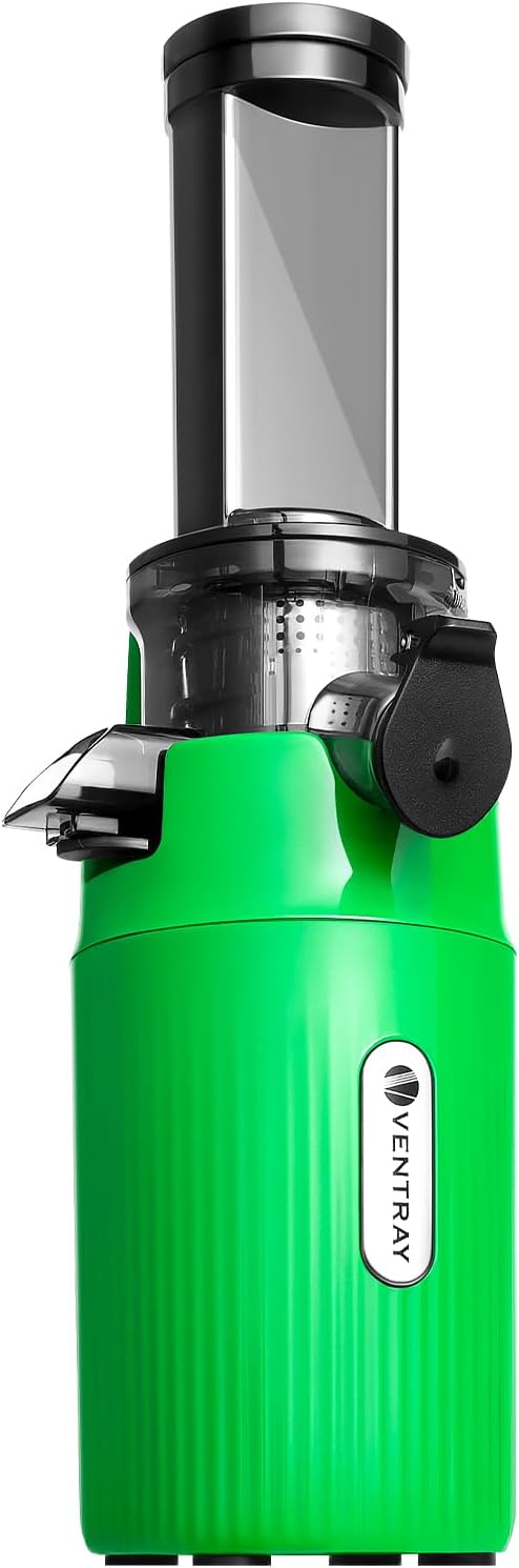 Ventray Essential Ginnie – Exprimidor compacto de prensa en frío, exprimidor lento con velocidad baja de 60 rpm, fácil de limpiar y denso en
