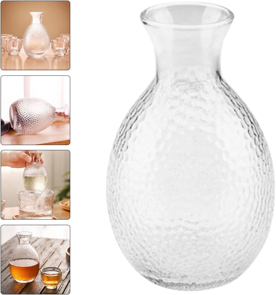 UPKOCH Botella de vidrio para sake japonés, botella de cristal de sake tradicional, jarra de vino chino, jarra de servir sake refrigerada, jarras de