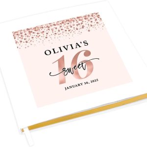 Andaz Press Libro de invitados personalizado Sweet 16 con acentos dorados, confeti de oro rosa, 120 páginas de 8.5 x 8.5 pulgadas, tapa dura, álbum Andaz Press Libro de invitados personalizado Sweet 16 con acentos dorados, confeti de oro rosa, 120 páginas de 8.5 x 8.5 pulgadas, tapa dura, álbum