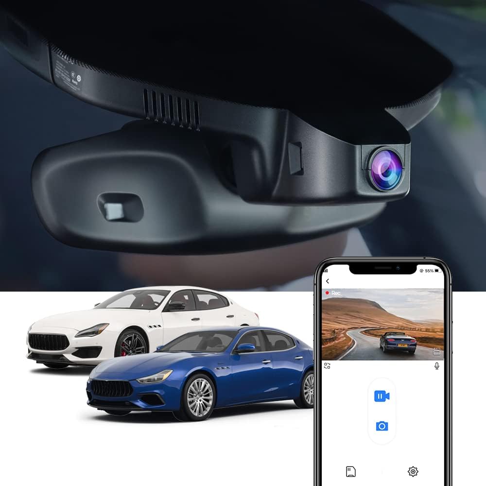 Fitcamx Cámara de tablero 4K adecuada para Maserati Quattroporte Ghibli GT S Q4 Gransport 2017 2018 2019 2020 2021 2022, aspecto OEM, video WiFi