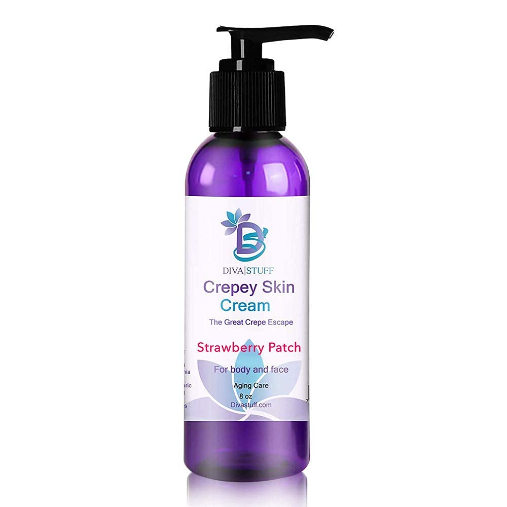 Diva Stuff Crepey Skin Cream – Parche de fresa, para cara y cuerpo, aumenta el colágeno y reduce las arrugas y líneas finas, ácido hialurónico,