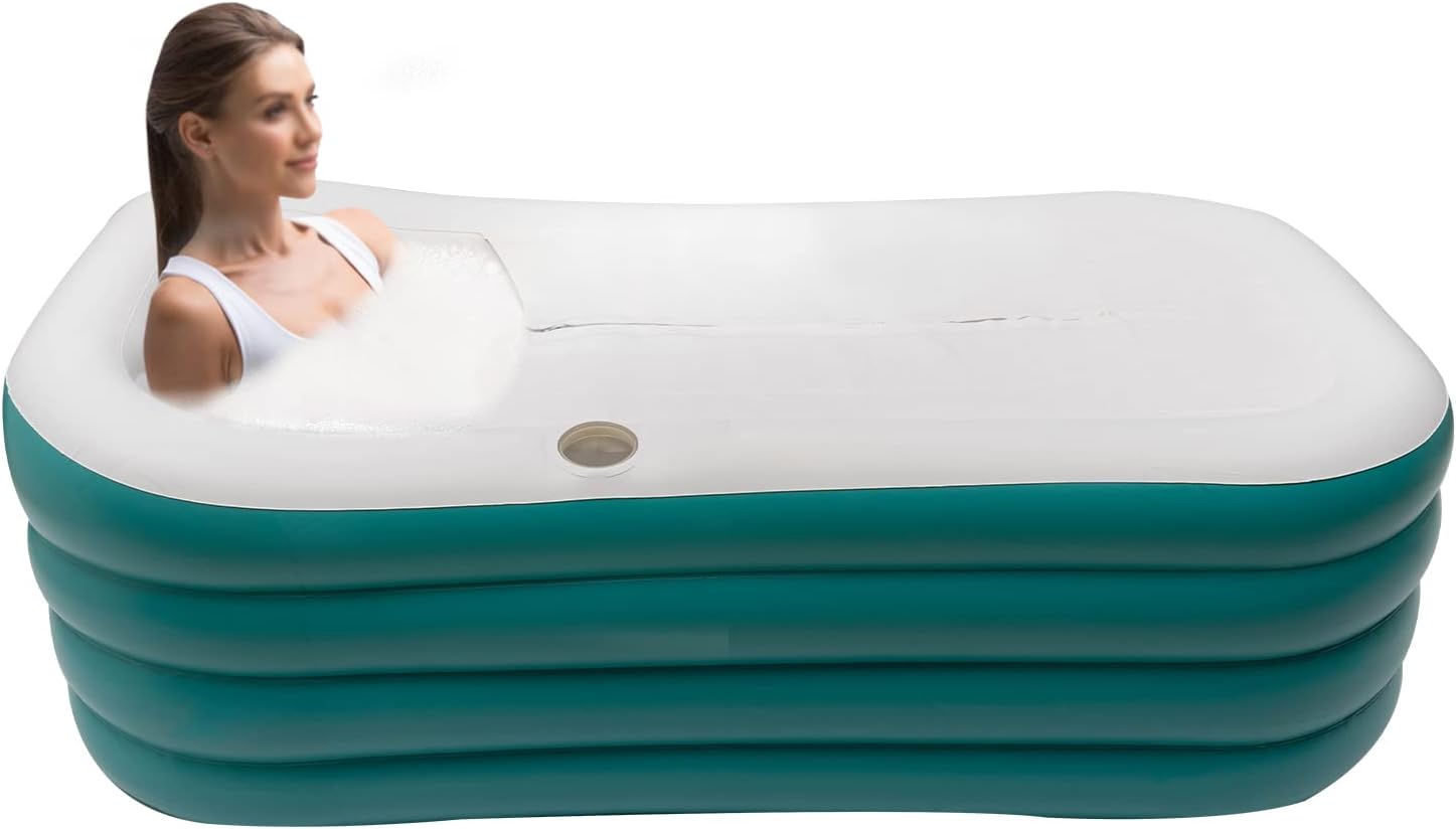Kit de bañera inflable, bañera portátil de PVC con bomba de aire eléctrica, bolsa de agua, almohada de aire plegable e independiente