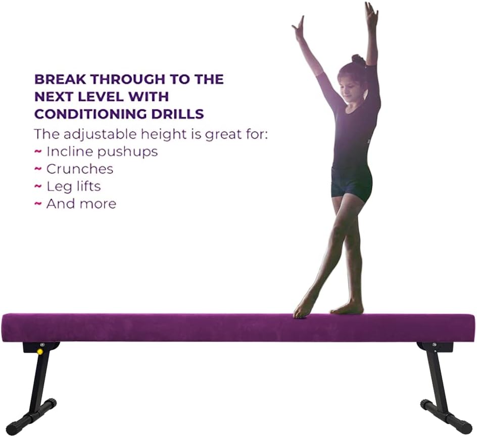 8ft Ultrasimple Adjustable&Foldable Balance Beam,High-Low Floor Beam Suede Gymnastics Equipment,No Tool Require, Gymnastics Beam for