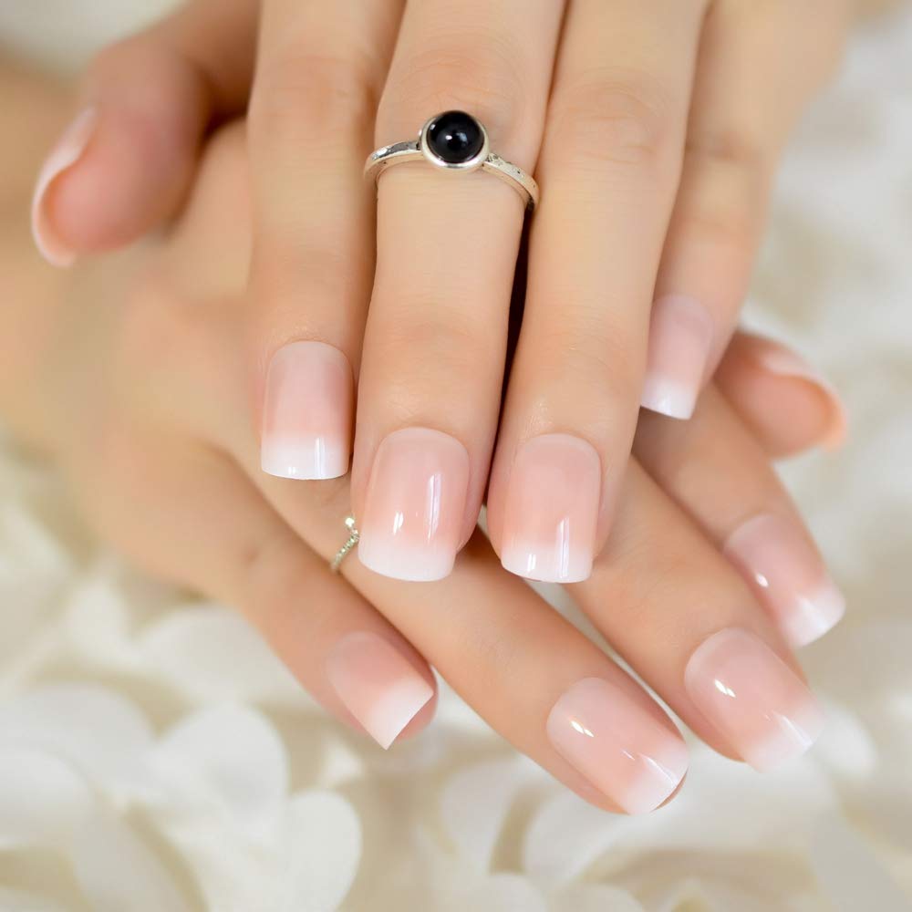 Coolnail – Uñas postizas francesas blancas y rosa nude, con forma cuadrada y ovalada, gel UV, uñas postizas para niñas, cobertura total, tips de