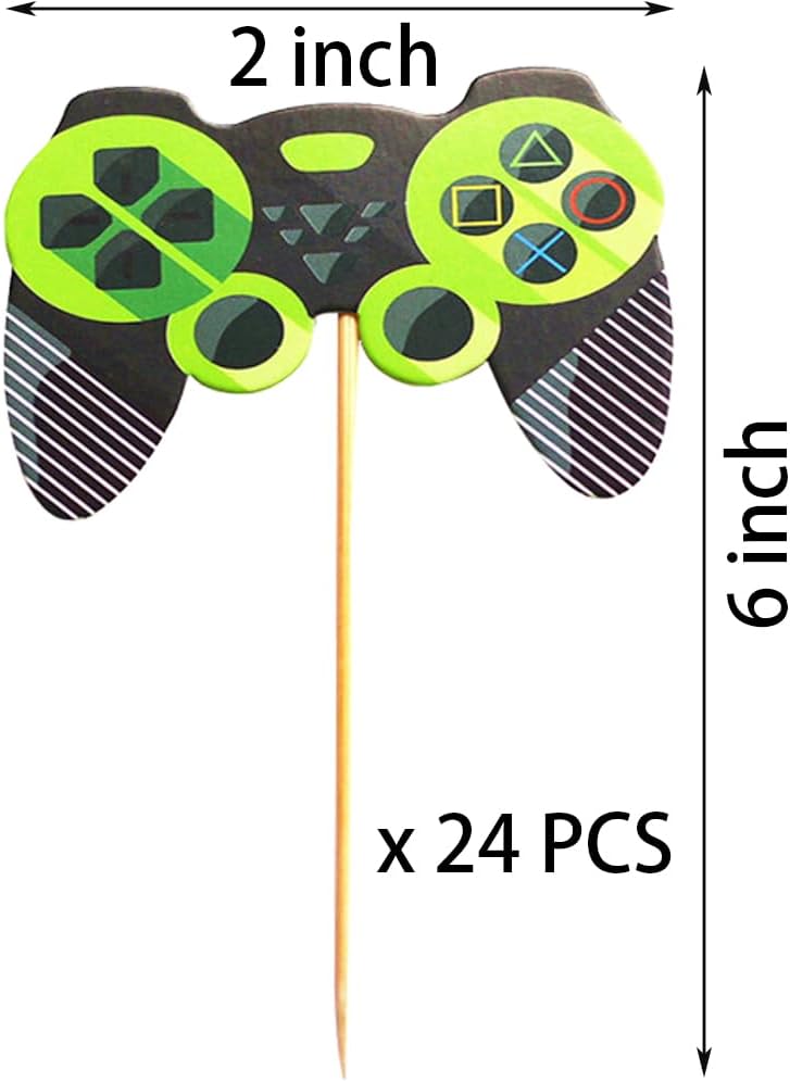 Controladores de videojuegos para cupcakes, 24 controladores de videojuegos, decoración de pastel de feliz cumpleaños, decoración de pasteles para