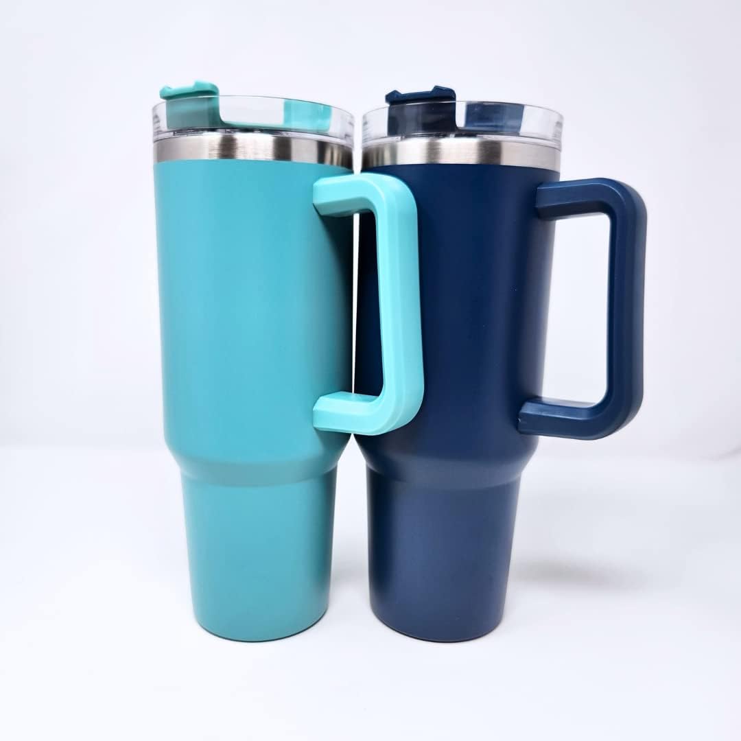 Vaso térmico de acero inoxidable de doble pared de 40 onzas, con tapa y popote (aguamarina)