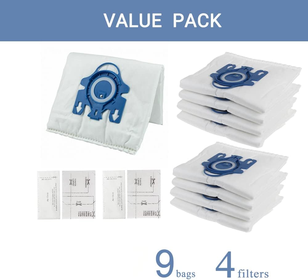 Paquete de 9 bolsas Airclean GN 3D para aspiradora compatibles con Miele Classic C1, Complete C1, Complete C2, Complete C3, S227S240, S270, S400,