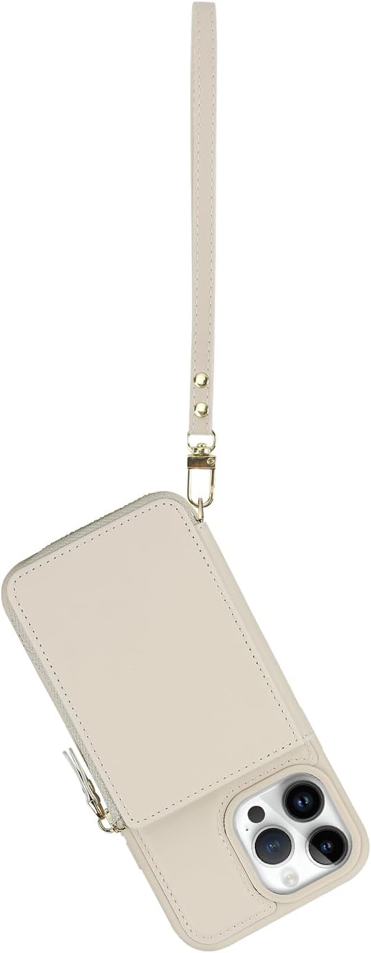 Funda para iPhone 14 Pro Max con tarjetero con cremallera para mujer, iPhone 14 Pro Max, cartera con tarjeta de crédito con anillo y soporte de