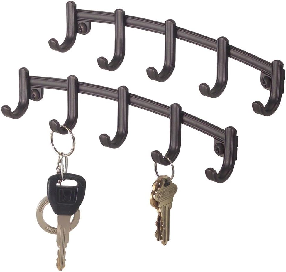 mDesign Hyde Collection – Soporte moderno de acero para llaves de pared, 5 ganchos de metal para colgar correa de perro, llaves de automóvil y
