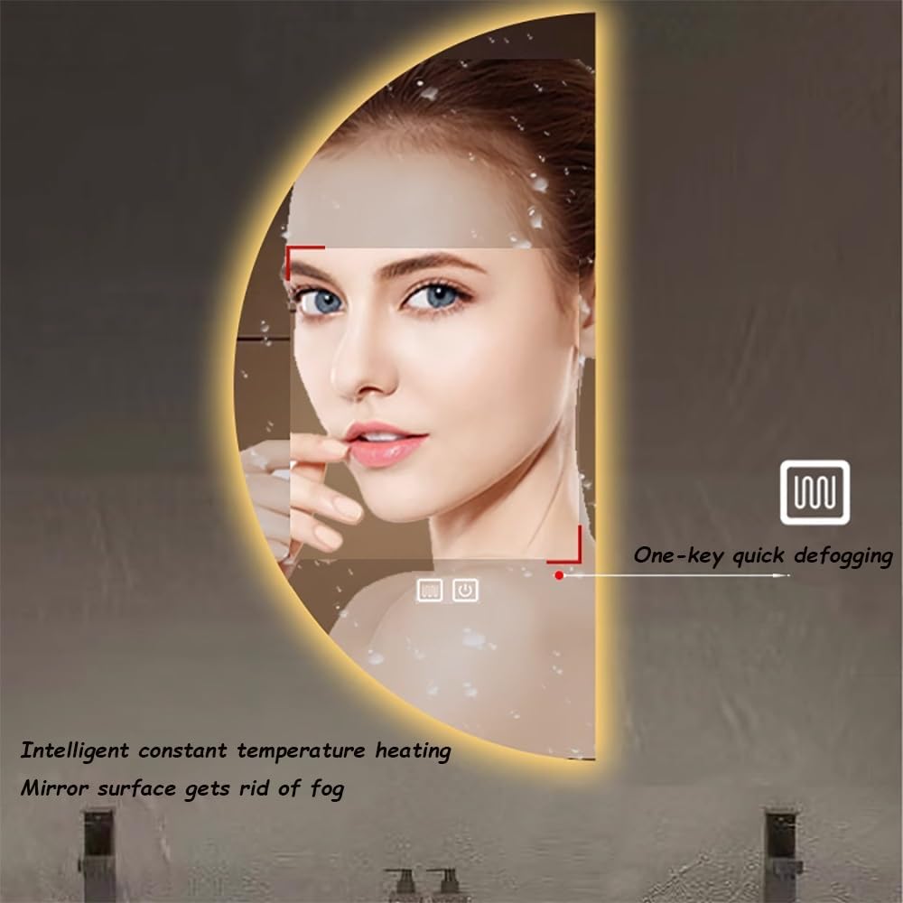 NURCIX Espejo de baño LED inteligente para pared, espejo de tocador iluminado con luces y botón táctil inteligente para sala de estar, dormitorio