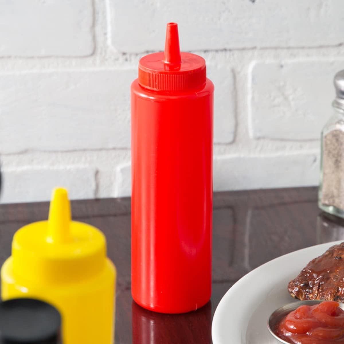 -Juego de 12 botellas dispensadoras de condimentos exprimibles de 8 onzas rojas- Botella de plástico para salsas para untar, salsa de tomate y