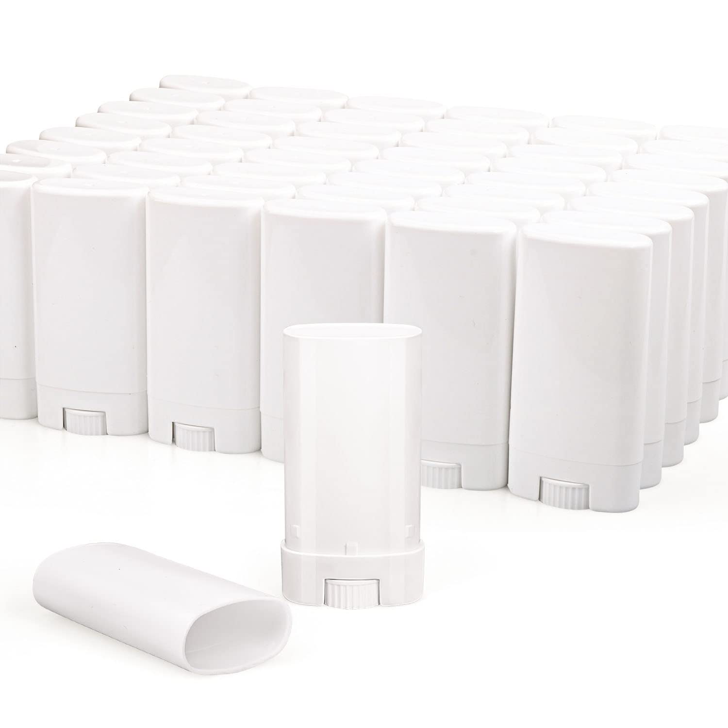 Paquete de 50 recipientes de desodorante de muestra blanca de 0.5 oz0.5 fl oz, recipientes de plástico vacíos ovalados para Chapstick, bálsamo