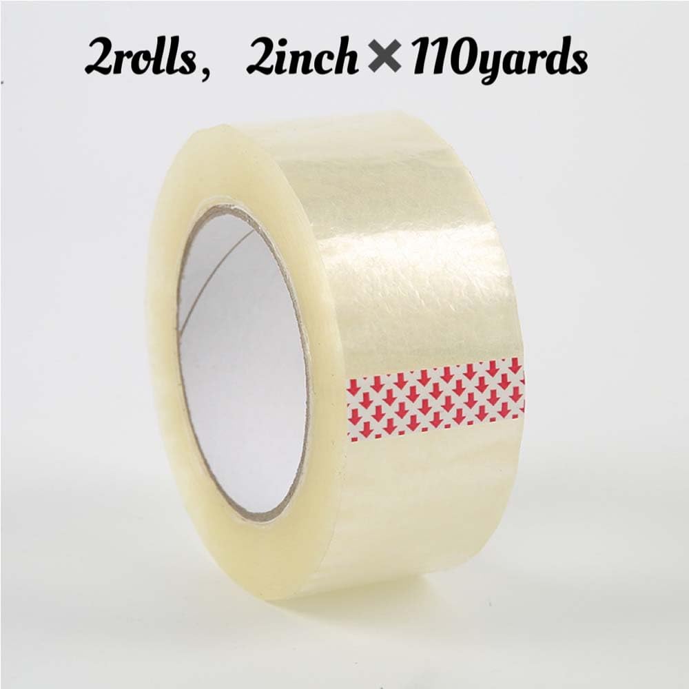 2 rollos de cinta de embalaje transparente de 2 pulgadas x 110 yardas, total de 220 yardas, cinta de embalaje de cartón de conductos pesados para