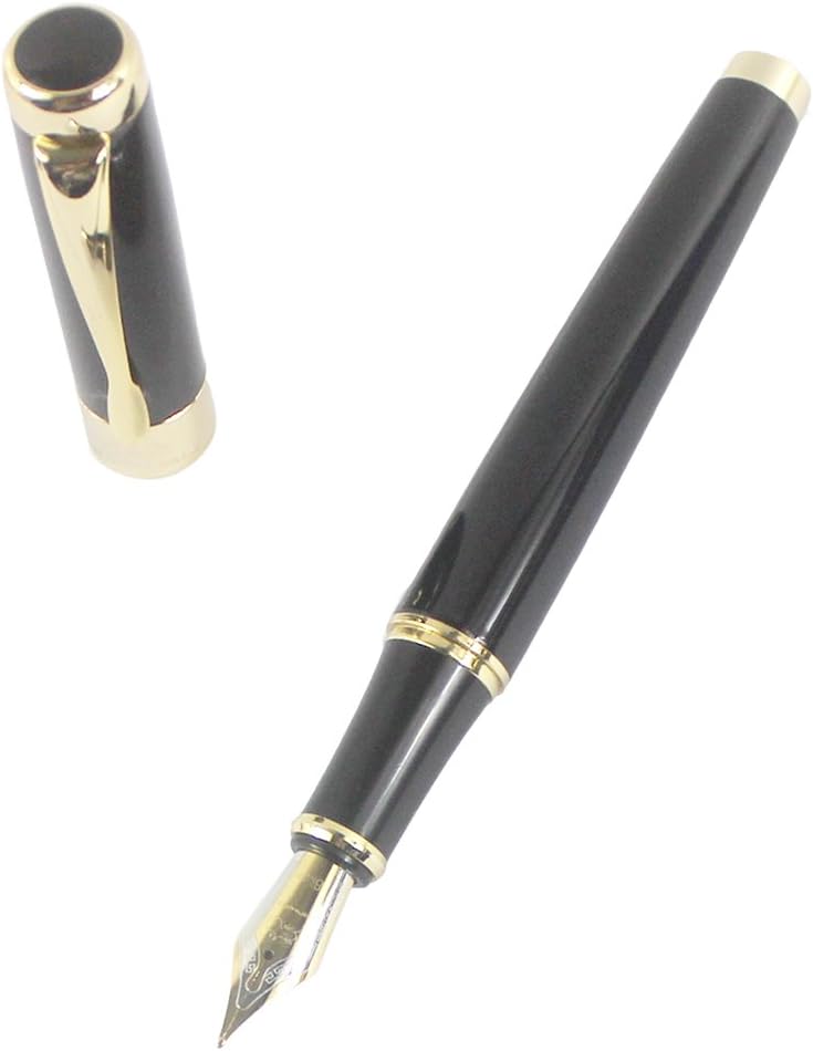 Gullor Jinhao 18KGP – Pluma estilográfica de punta media con convertidor de tinta, color negro